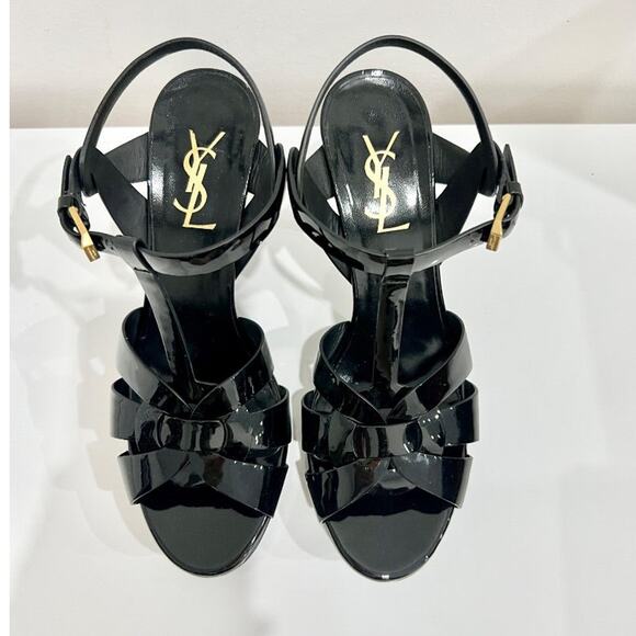 Yves Saint Laurent Tribute Patent Leather Ankle Strap Platform Sandals Black 37 - Picture 3 of 8